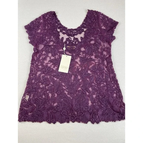 New Candela Blouse Floral Embroidered Mesh Sheer Fairy Romantic Victorian Size L - Picture 9 of 13